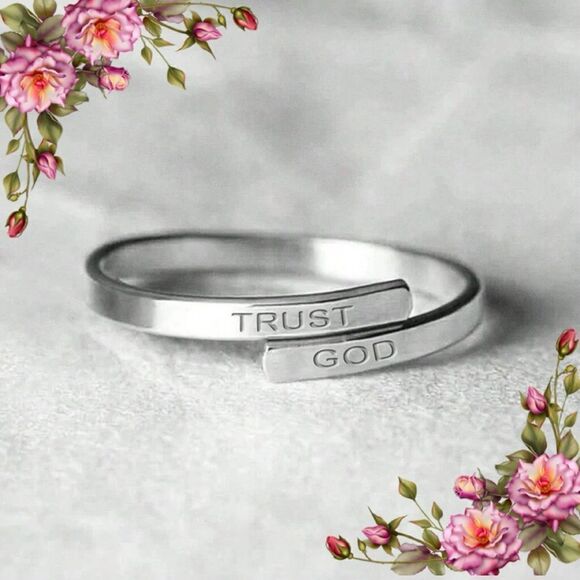 "TRUST GOD" Adjustable Rings Two-Layer Stainless Steel - Picture 1 of 8
